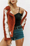 Plush Faux Fur Zipper Jacket - Red