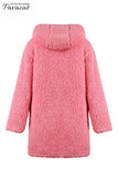 Reversible Faux Lambswool Thick Jacket - Pink/Red