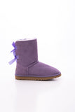 Double Ballet Ribbon Bow Suede Shearling Boots - Lavender