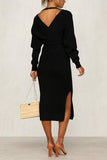 V Neck Backless Sweater Midi Dress(5 Colors)