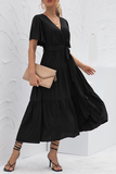 Elegant Solid With Belt V Neck Cake Skirt Dresses(4 Colors)