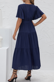 Elegant Solid With Belt V Neck Cake Skirt Dresses(4 Colors)