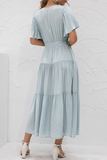 Elegant Solid With Belt V Neck Cake Skirt Dresses(4 Colors)