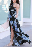 Elegant Floral Frenulum High Opening Halter A Line Dresses(3 Colors)