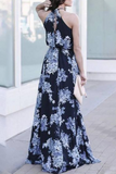 Elegant Floral Frenulum High Opening Halter A Line Dresses(3 Colors)