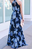 Elegant Floral Frenulum High Opening Halter A Line Dresses(3 Colors)