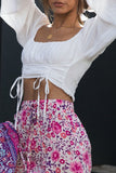 Street Solid Split Joint Square Collar Tops