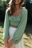 Street Solid Split Joint Square Collar Tops