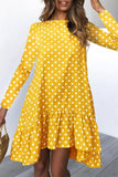 Sweet Polka Dot Split Joint O Neck Irregular Dresses