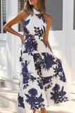 Street Print Backless Mandarin Collar A Line Dresses