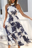 Street Print Backless Mandarin Collar A Line Dresses