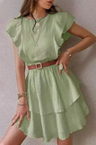 Elegant Solid Flounce Without Belt O Neck A Line Dresses