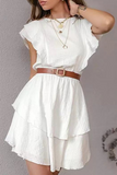 Elegant Solid Flounce Without Belt O Neck A Line Dresses