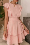 Elegant Solid Flounce Without Belt O Neck A Line Dresses