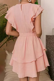 Elegant Solid Flounce Without Belt O Neck A Line Dresses