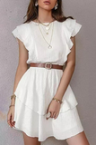 Elegant Solid Flounce Without Belt O Neck A Line Dresses