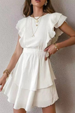 Elegant Solid Flounce Without Belt O Neck A Line Dresses