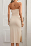 Elegant Solid With Belt Strapless Wrapped Skirt Dresses