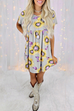 Casual Street Floral Patchwork O Neck Dresses(8 Colors)