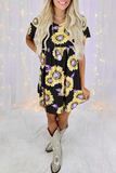Casual Street Floral Patchwork O Neck Dresses(8 Colors)