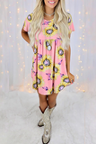 Casual Street Floral Patchwork O Neck Dresses(8 Colors)