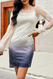Casual Gradual Change Split Joint Square Collar A Line Dresses