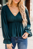 Casual Solid Patchwork Fold V Neck Tops(4 Colors)