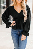 Casual Solid Patchwork Fold V Neck Tops(4 Colors)