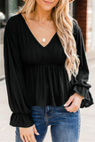 Casual Solid Patchwork Fold V Neck Tops(4 Colors)