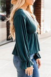 Casual Solid Patchwork Fold V Neck Tops(4 Colors)