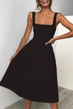 Casual Solid Square Collar Cake Skirt Dresses(3 Colors)