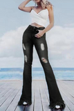 Casual Solid Split Joint Boot Cut Denim Jeans