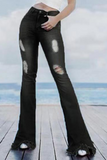 Casual Solid Split Joint Boot Cut Denim Jeans