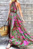 Casual Print Split Joint Halter Waist Skirt Dresses