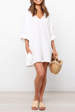 Casual Solid V Neck Straight Jumpsuits