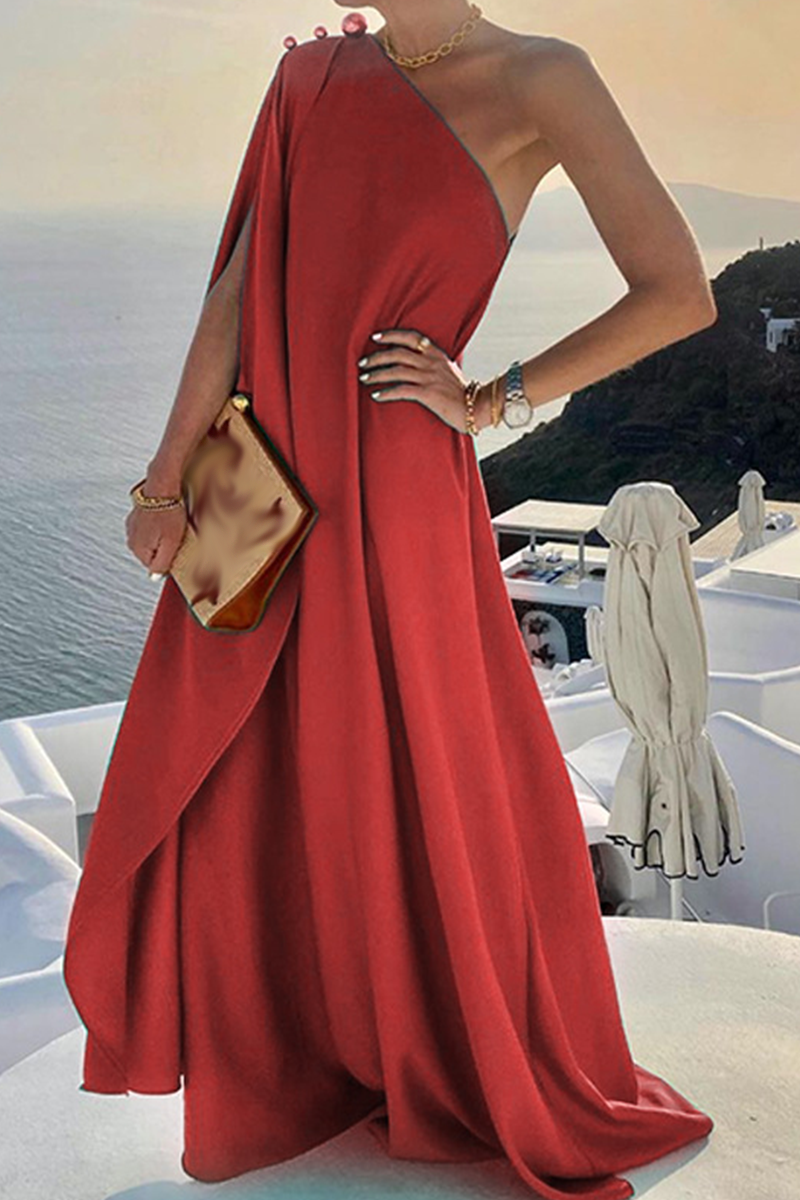 Casual Solid Patchwork One Shoulder Straight Dresses(4 Colors) Casual Solid Patchwork One Shoulder Straight Dresses(4 Colors)