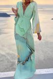 Casual Print Patchwork V Neck Printed Dresses