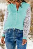 Casual Patchwork Lace Shirt Collar Blouses(6 Colors)