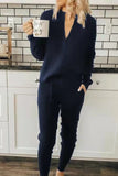 Fashion Solid Color V Neck Long Sleeve Two Pieces(3 Colors)