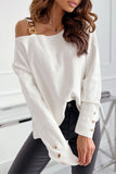 Sweet Elegant Solid Chains Oblique Collar Tops(3 Colors)