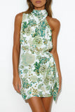 Sexy Celebrities Floral Frenulum Turtleneck A Line Dresses(3 Colors)