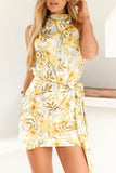 Sexy Celebrities Floral Frenulum Turtleneck A Line Dresses(3 Colors)
