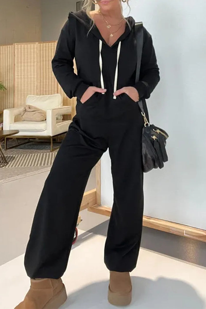 Casual Simplicity Solid Pocket Turndown Collar Loose Rompers Casual Simplicity Solid Pocket Turndown Collar Loose Rompers