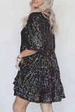 Casual Solid Sequins Sequined O Neck A Line Dresses(9 Colors)
