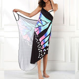 Casual Cami Beachwear Ladies Butterfly Print Long Sleeveless Wrap Cover Up Plus Size Dress