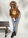 Emoji Smiling Knit Sweater - Brown