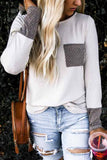Loose Round Neck Stitching Striped Pockets Tops