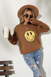 Emoji Smiling Knit Sweater - Brown