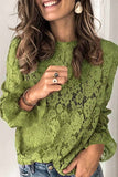Long Sleeve Openwork Lace Blouse(5 Colors)