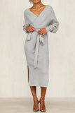 V Neck Backless Sweater Midi Dress(5 Colors)